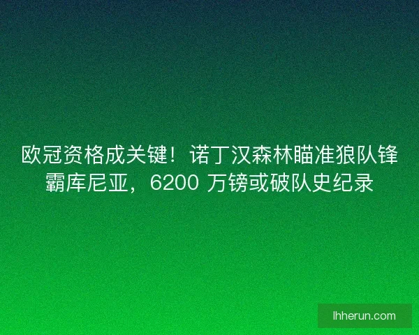 欧冠资格成关键！诺丁汉森林瞄准狼队锋霸库尼亚，6200 万镑或破队史纪录